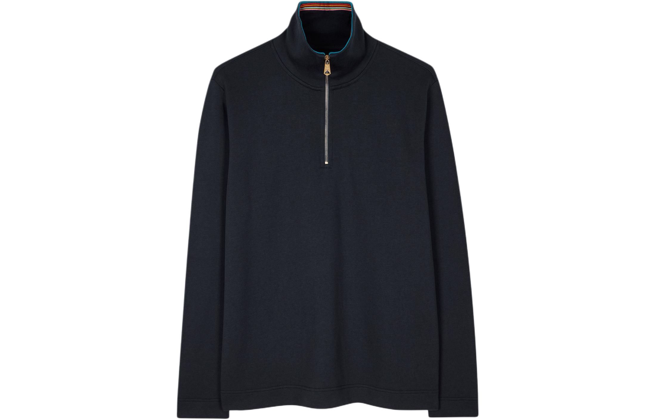Paul Smith Navy Half-Zip Pullover with Striped Funnel Neck. M1R-881Y-M02361-48