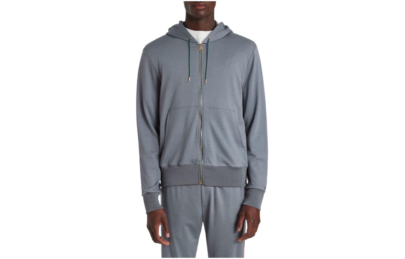 Paul Smith Solid Color Zip-Up Hoodie Jacket Blue M1R-300S-H00035-43