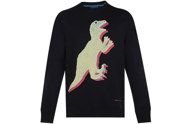 Paul Smith SS21 Dinosaur Print Fleece Pullover Sweatshirt Black M2R-027R-GP2711-79