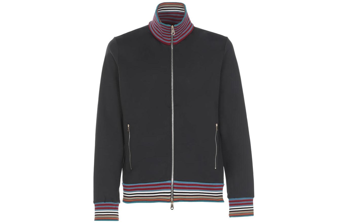 Paul Smith SS22 Black Striped Stand Collar Zip-Up Jacket M1R346XH0169549