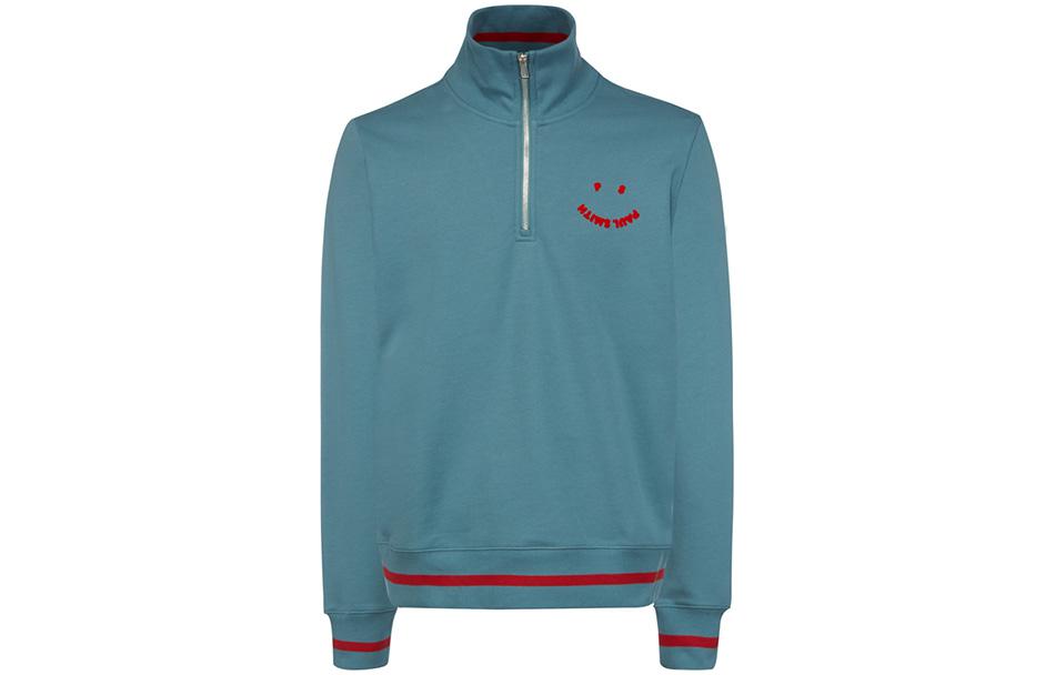 Paul Smith SS22 Logo Print Half-Zip Sweatshirt Grey Blue . M2R-204XP-H21169-43