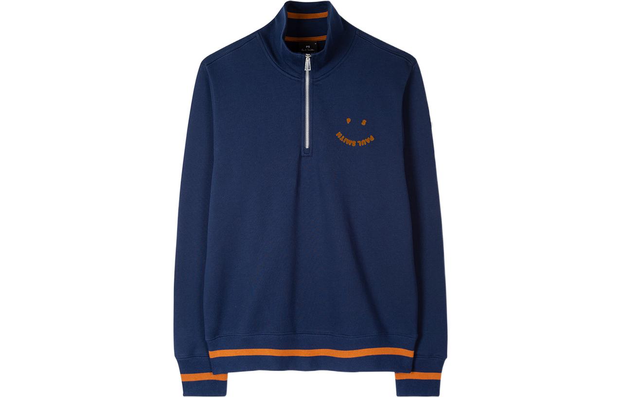 Paul Smith SS22 Smiley Half-Zip Navy Pullover Sweatshirt for Men. M2R-204XP-H21169-49
