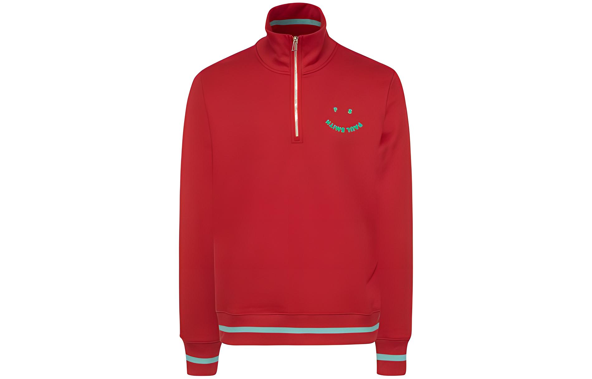 Paul Smith SS22 Smiley Half-Zip Pullover Red Sweatshirt. M2R-204XP-H21169-25