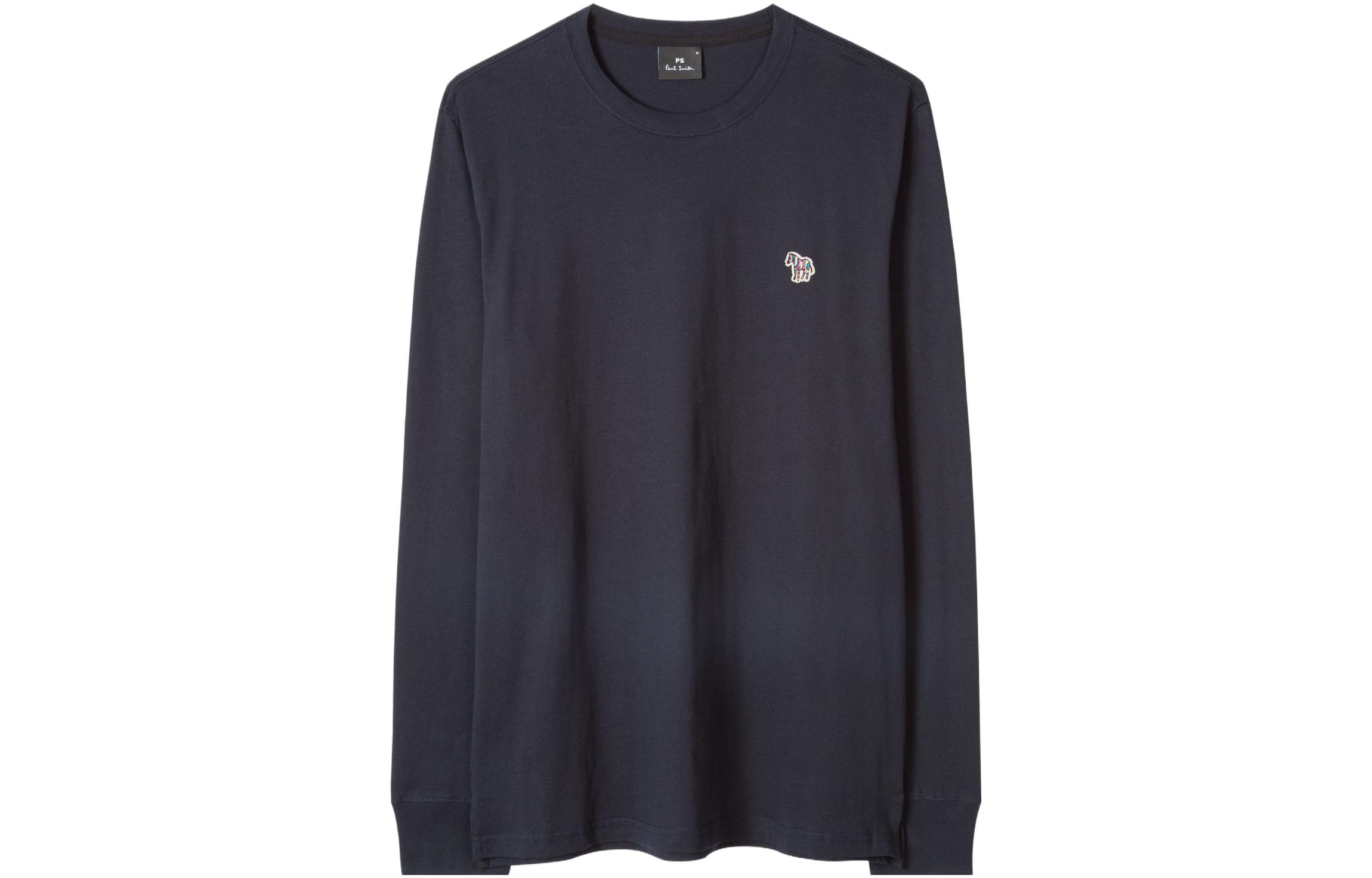 Paul Smith SS23  Navy Zebra Print Crewneck Long Sleeve T-Shirt M2R828RKZEBRA49