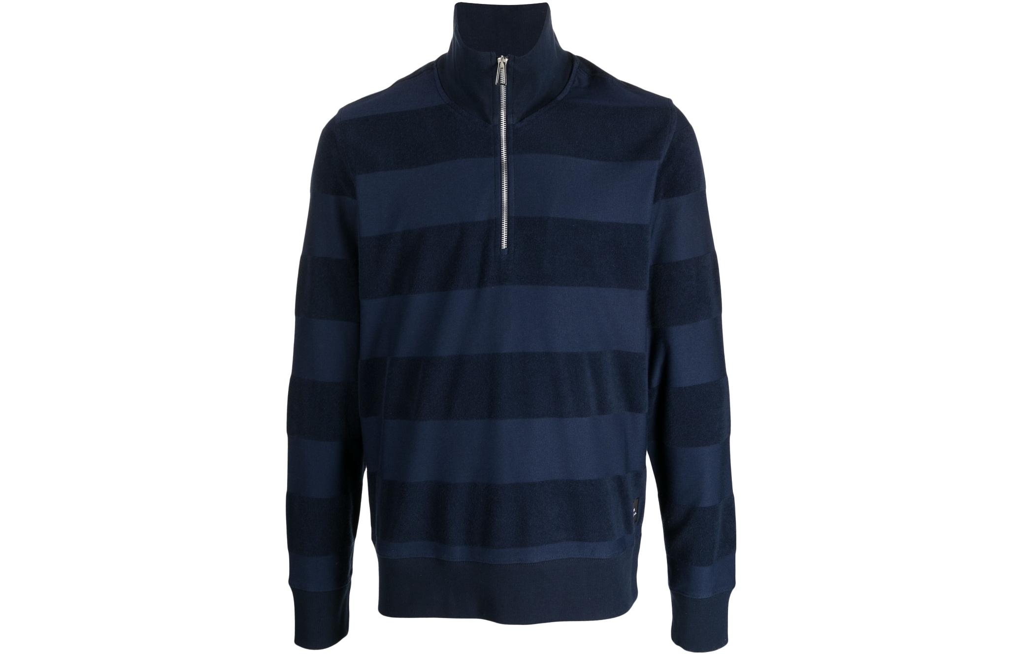Paul Smith SS23 Striped Zip-Up Stand Collar Sweatshirt Navy Blue M2R-204X-K21774-47