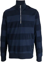 Paul Smith SS23 Striped Zip-Up Stand Collar Sweatshirt Navy Blue M2R-204X-K21774-47 Paul Smith SS23 Striped Zip-Up Stand Collar Sweatshirt Navy Blue M2R-204X-K21774-47