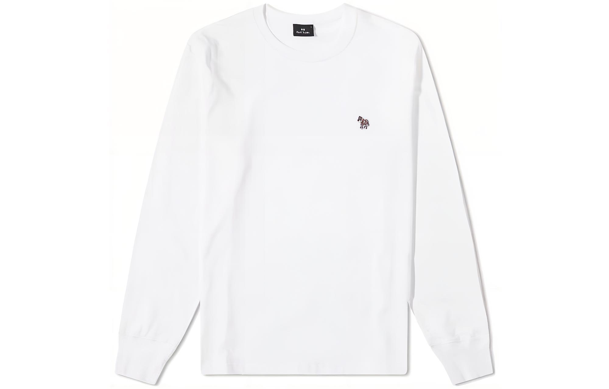 Paul Smith SS23 White Logo Print Crewneck Long Sleeve T-Shirt . M2R-828R-KZEBRA-01