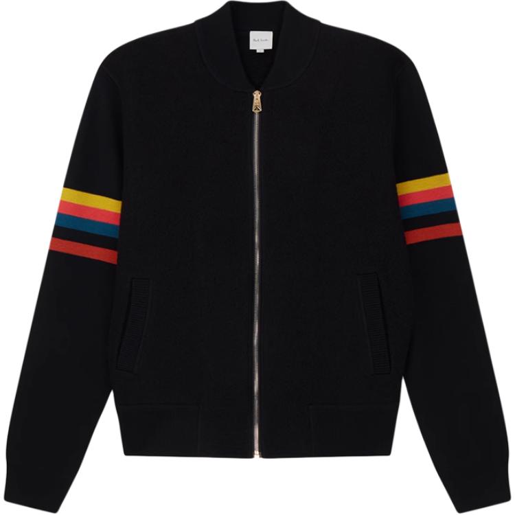 Paul Smith SS24 Black Wool Knit Stripe Zip Jacket M1R-892Y-N01396-79