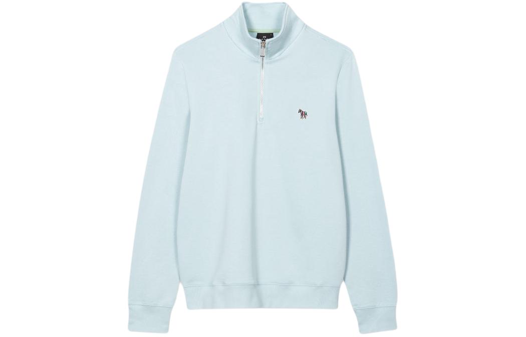 Paul Smith SS24 Blue Zebra Logo Half-Zip Pullover Sweatshirt Men M2R-168TZ-M21116-41B