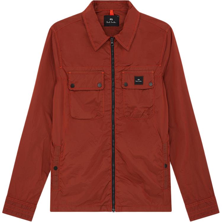 Paul Smith SS24 Brick Red Solid Zipper Front Long Sleeve Jacket. M2R-023Z-N22158-26