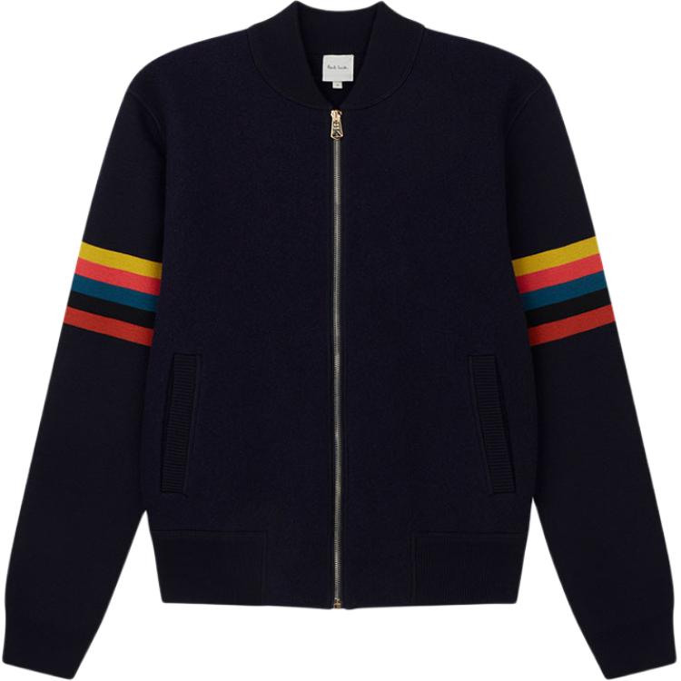 Paul Smith SS24 Navy Knitted Striped Zip-Up Jacket M1R-892Y-N01396-49