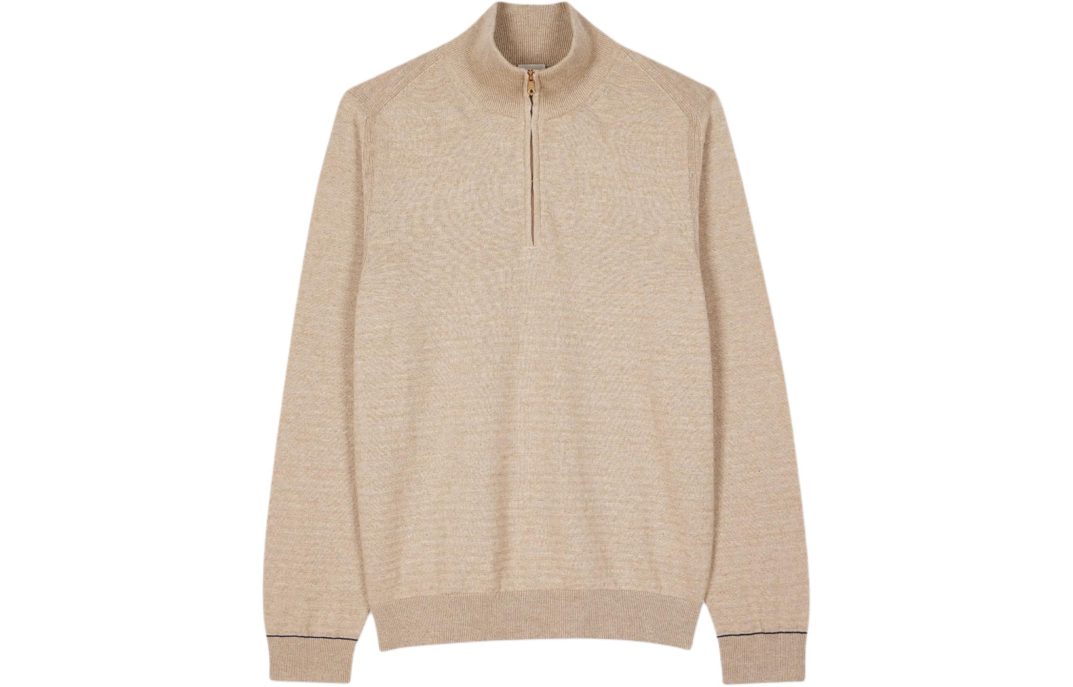 Paul Smith SS24 Oatmeal Half-Zip Ribbed Pullover Sweatshirt M1R-913Y-N02425-61