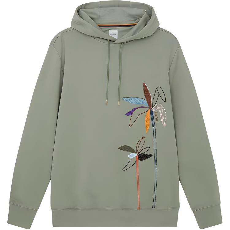 Paul Smith SS24 Palm Tree Embroidered Hoodie Light Gray-Green . M1R-489Y-NP4723-34