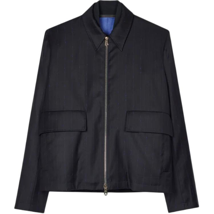 Paul Smith SS24 Pinstripe Zip Long Sleeve Jacket Dark Navy Blue M1R-031Z-N02376-49
