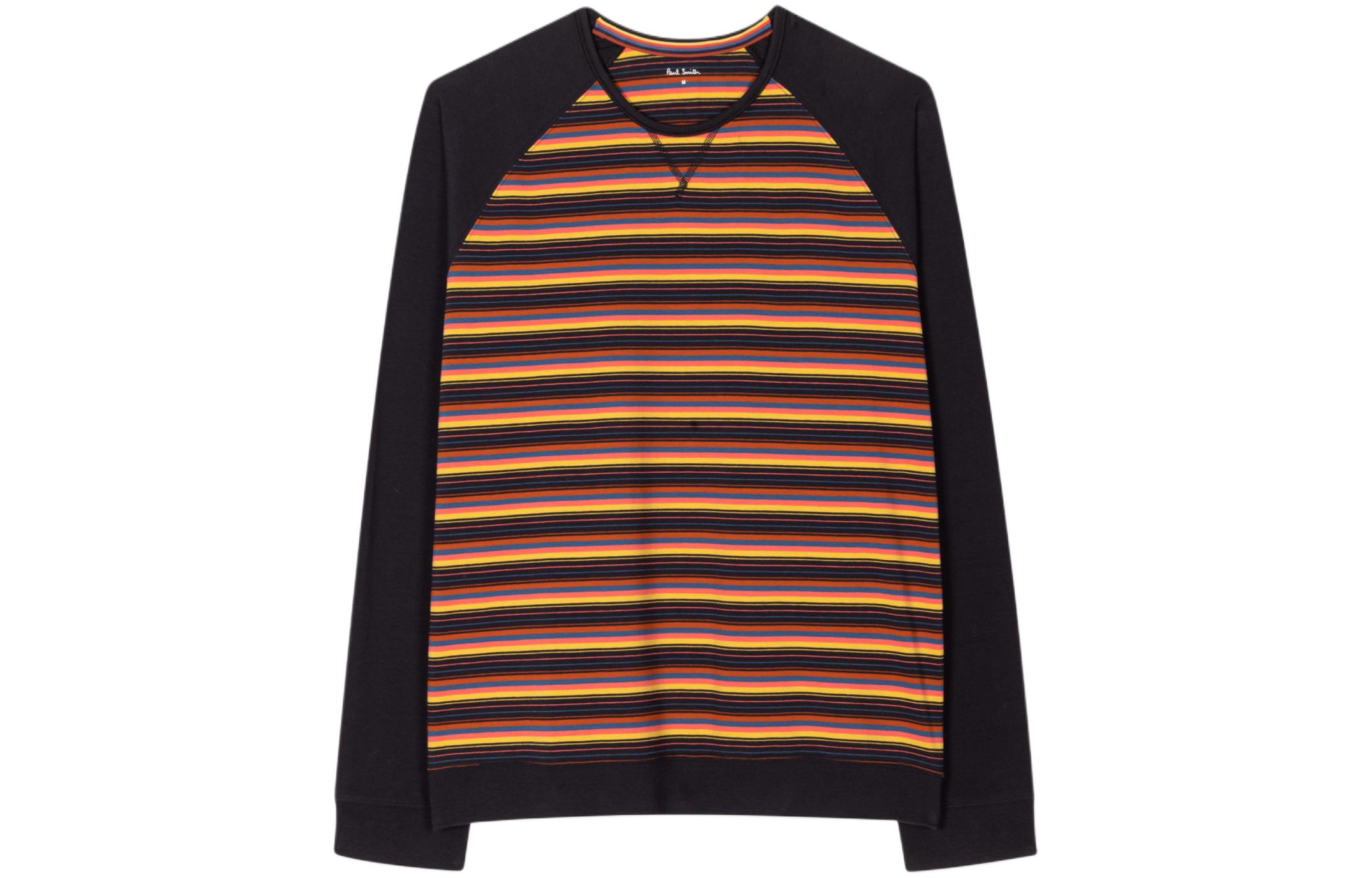 Paul Smith SS24 Striped Raglan Pullover Knit Sweatshirt Black Men M1A-2990-MU825-96