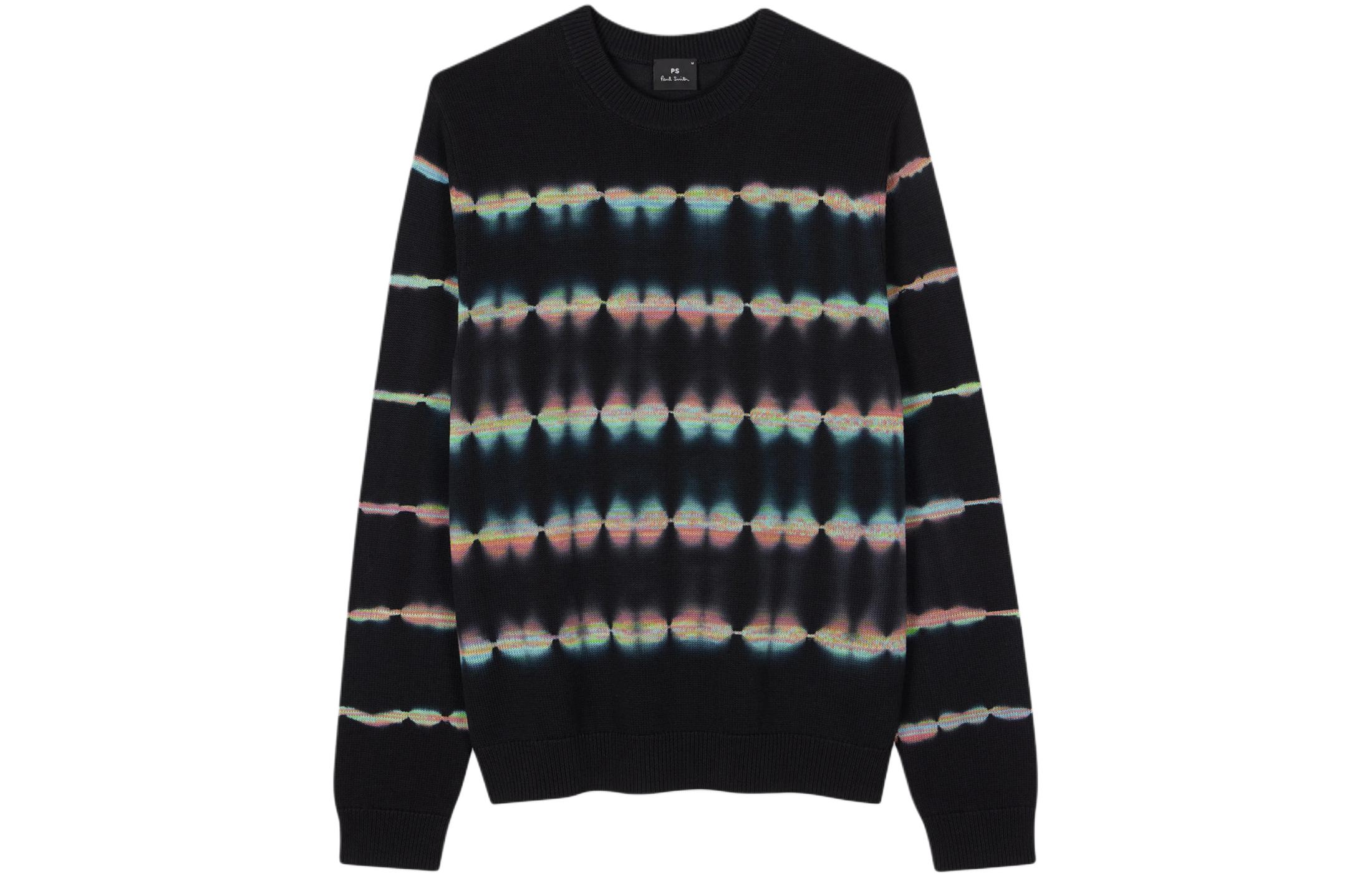 Paul Smith SS24 Tie-Dye Stripe Crewneck Pullover Sweatshirt Black () M2R-960Y-N22151-79