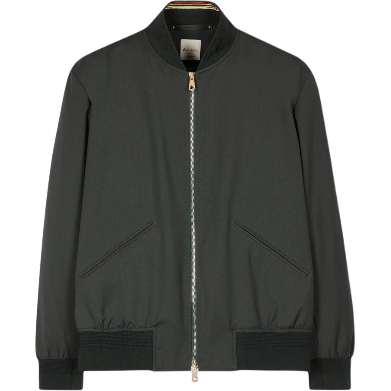 Paul Smith SS24 Zip-Up Jacket with Color-Block Trim in Deep Green. M1R-275U-N01184-36