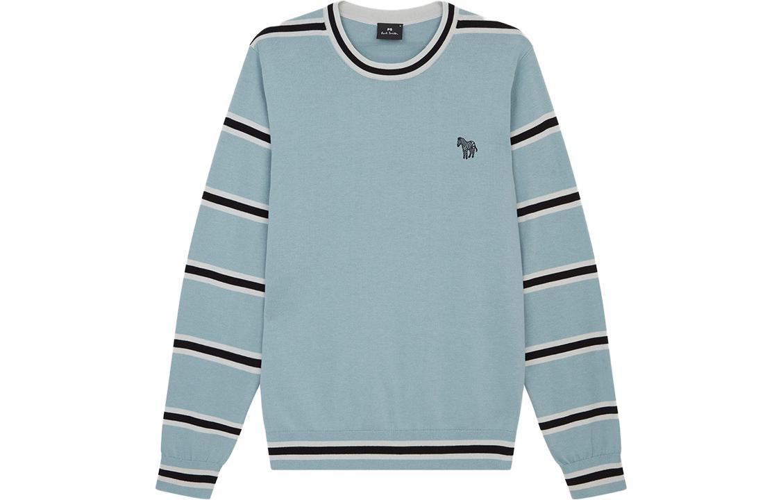 Paul Smith Zebra Logo Embroidered Crewneck Knit  Light Gray-Blue Sweater M2R-206YE-L21859-43