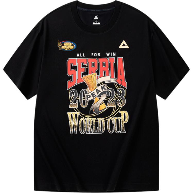 Peak Basketball World Cup Series Unisex Black Breathable Sports T-Shirt. F6233115-BLACK