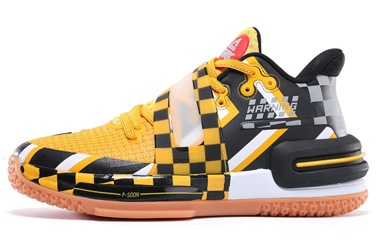 Peak Flash 2 Warning Checkerboard Velcro Mid Basketball Shoes Yellow/Black Men E11793A Yellow and Black