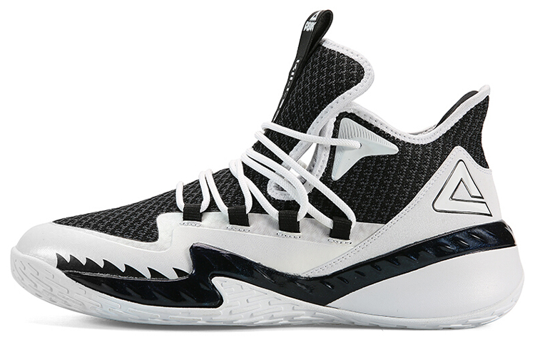 PEAK Mid-Top Basketball Shoes Black/White - Cushioned, Durable, Breathable. DA920231 Black and White