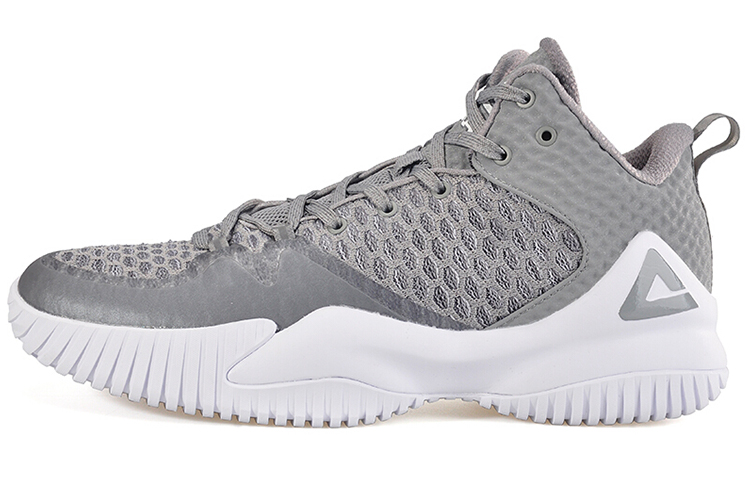 Peak Mid-Top Basketball Shoes Grey/White Cushion Anti-Slip Breathable. DA073421 Gray-White