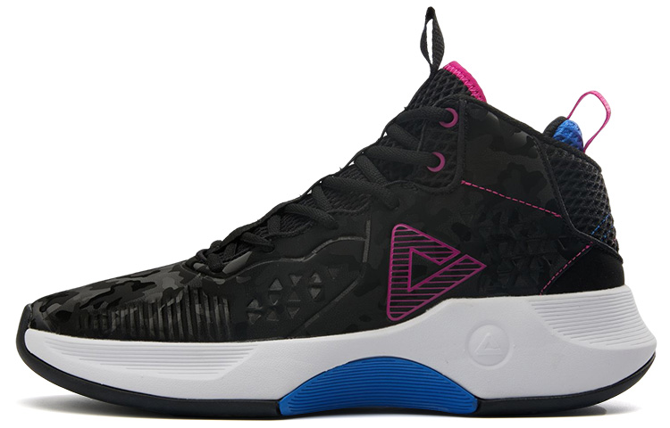 Peak Ranger High-Top Basketball Shoes Black Purple Red Anti-Slip Durable DA310151 Black and Magenta.