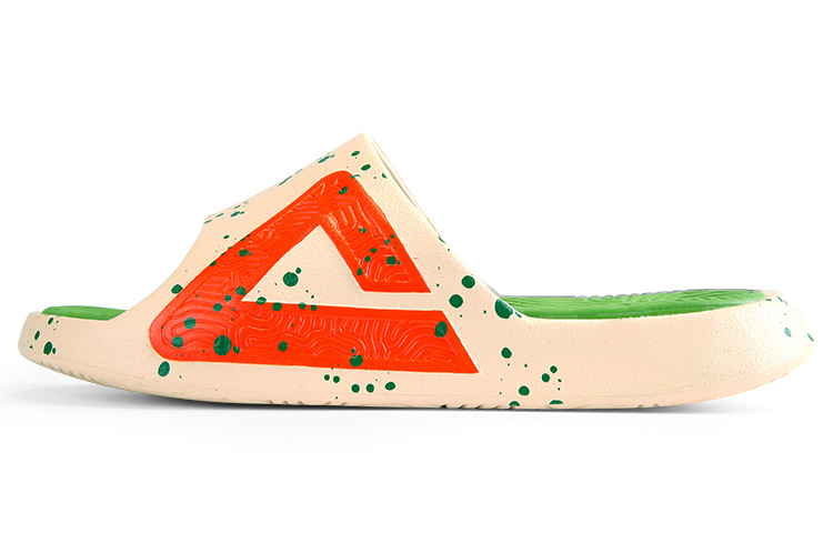 Peak Tai Chi Herbology Slides - Off-White & Light Green Sandals. DL220331 Beige and Light Green.