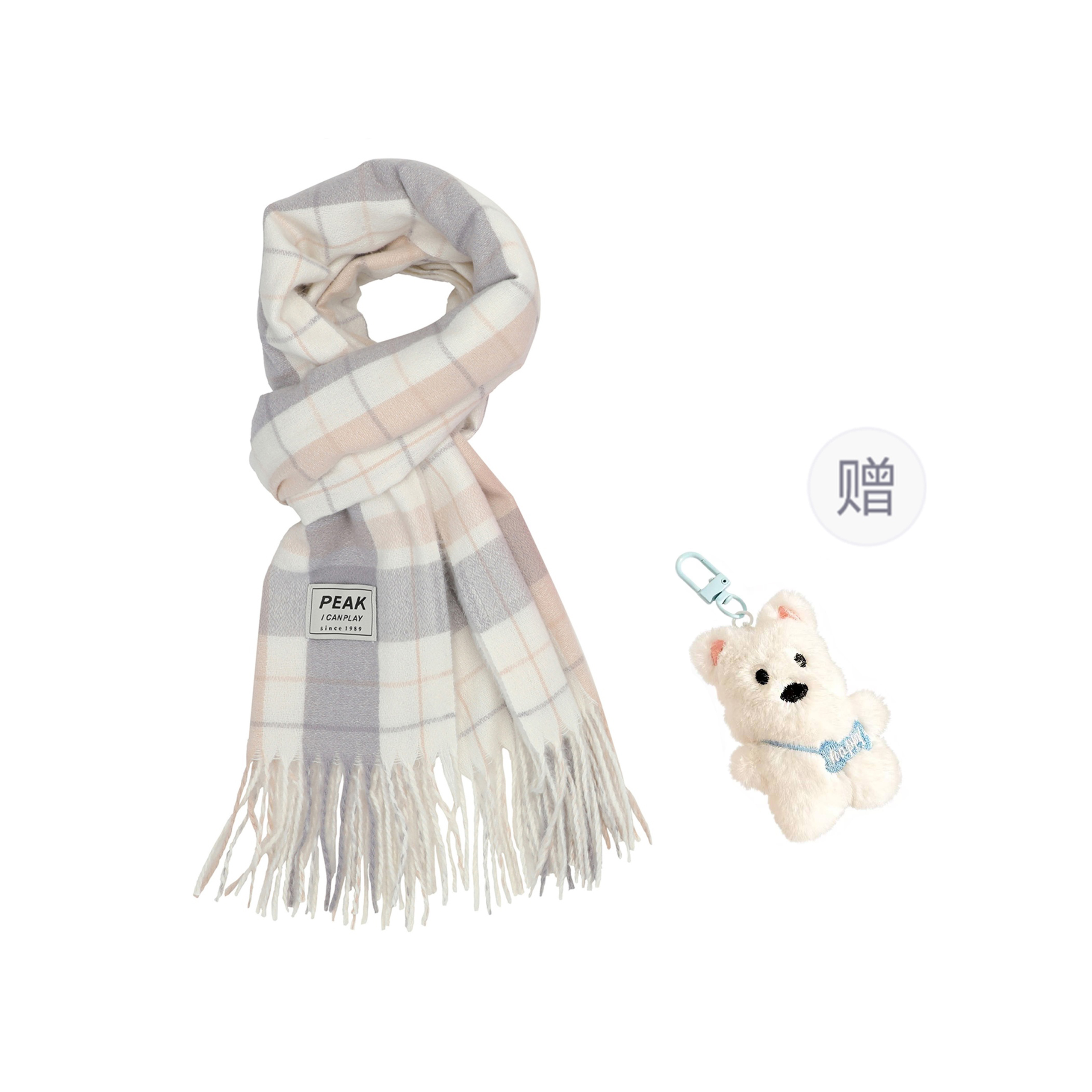 PEAK Winter Limited Fluffy Thick Tassel Scarf Unisex Couple Style Beige/Black YH73436 (new)