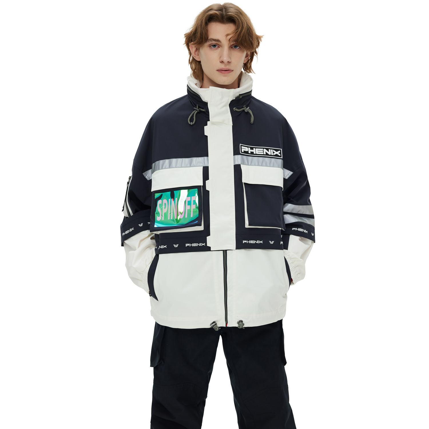 Lookbook Phenix SP27 系列反光字母拼接滑雪外套 男女適用款. PCFU2OT26