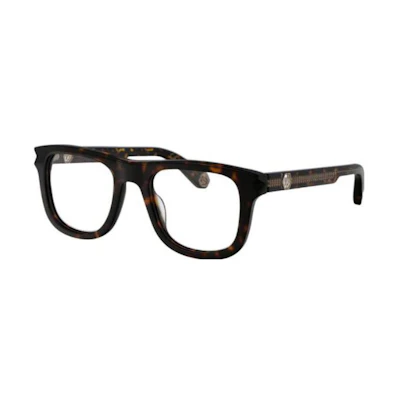 PHILIPP PLEIN Acetate Square Optical Frame with Logo, Tortoise Color. VPP023V0722
