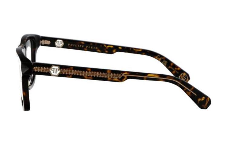 Shop PHILIPP PLEIN 龍龜色方形板材光學眼鏡框，品牌標誌設計。 VPP023V0722