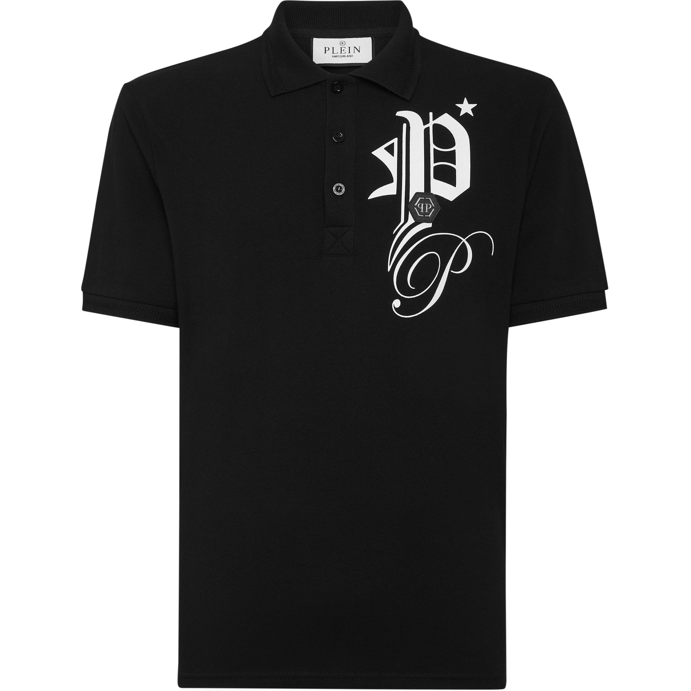 PHILIPP PLEIN  Black Contrast Logo Print Short-Sleeve Polo Shirt. SADC-MTK6882-PTE003N-02