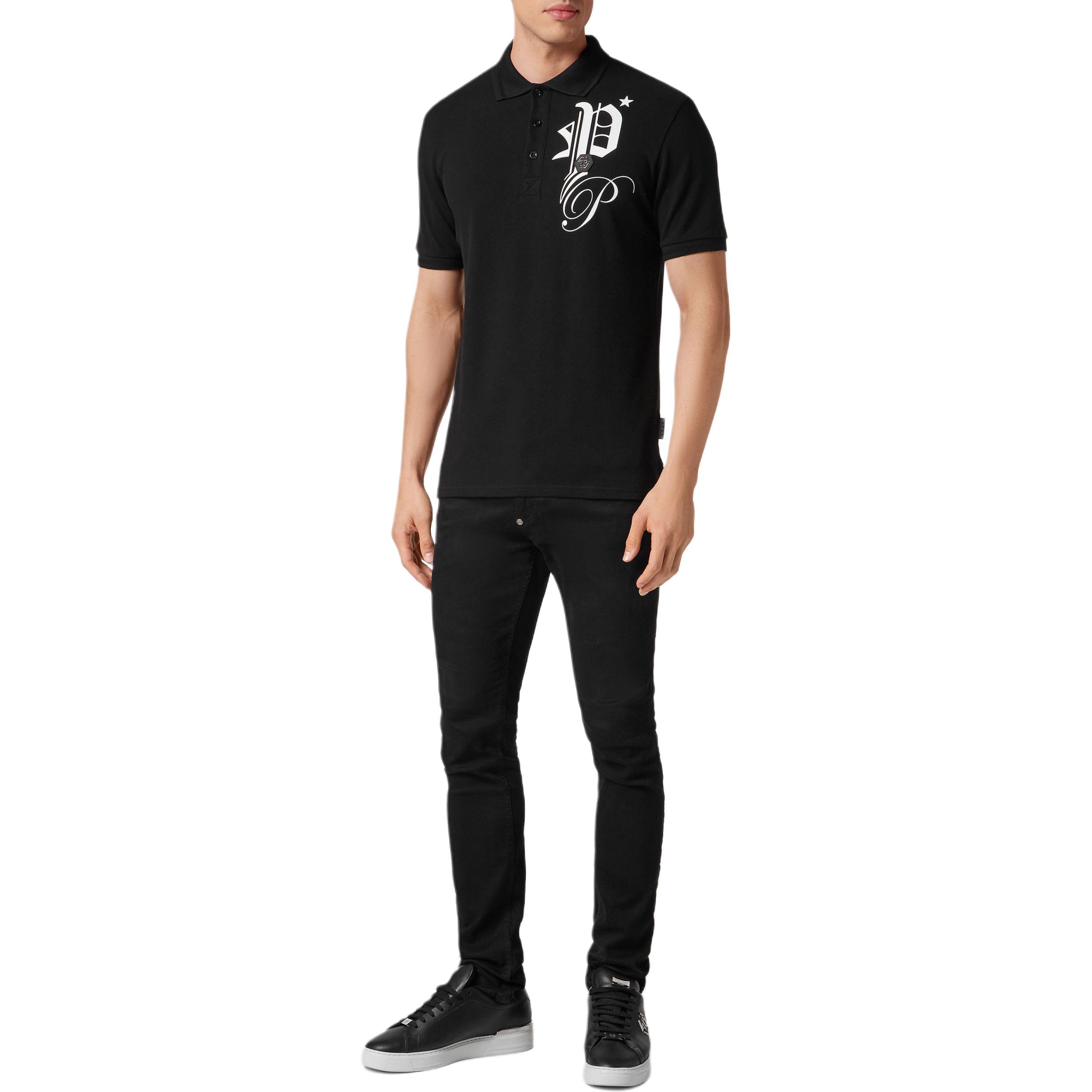 Lookbook フィリッププレイン ブラック コントラストロゴプリント 半袖ポロシャツ SADC-MTK6882-PTE003N-02