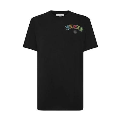 PHILIPP PLEIN Black Crystal Embroidered Round Neck T-Shirt Short Sleeve. SADC-MTK6815-PJY002N-02