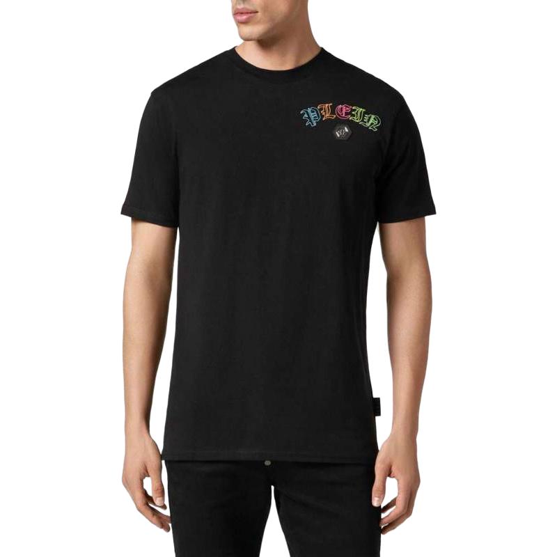 Shop PHILIPP PLEIN 黑色水晶刺繡圓領短袖T恤 SADC-MTK6815-PJY002N-02