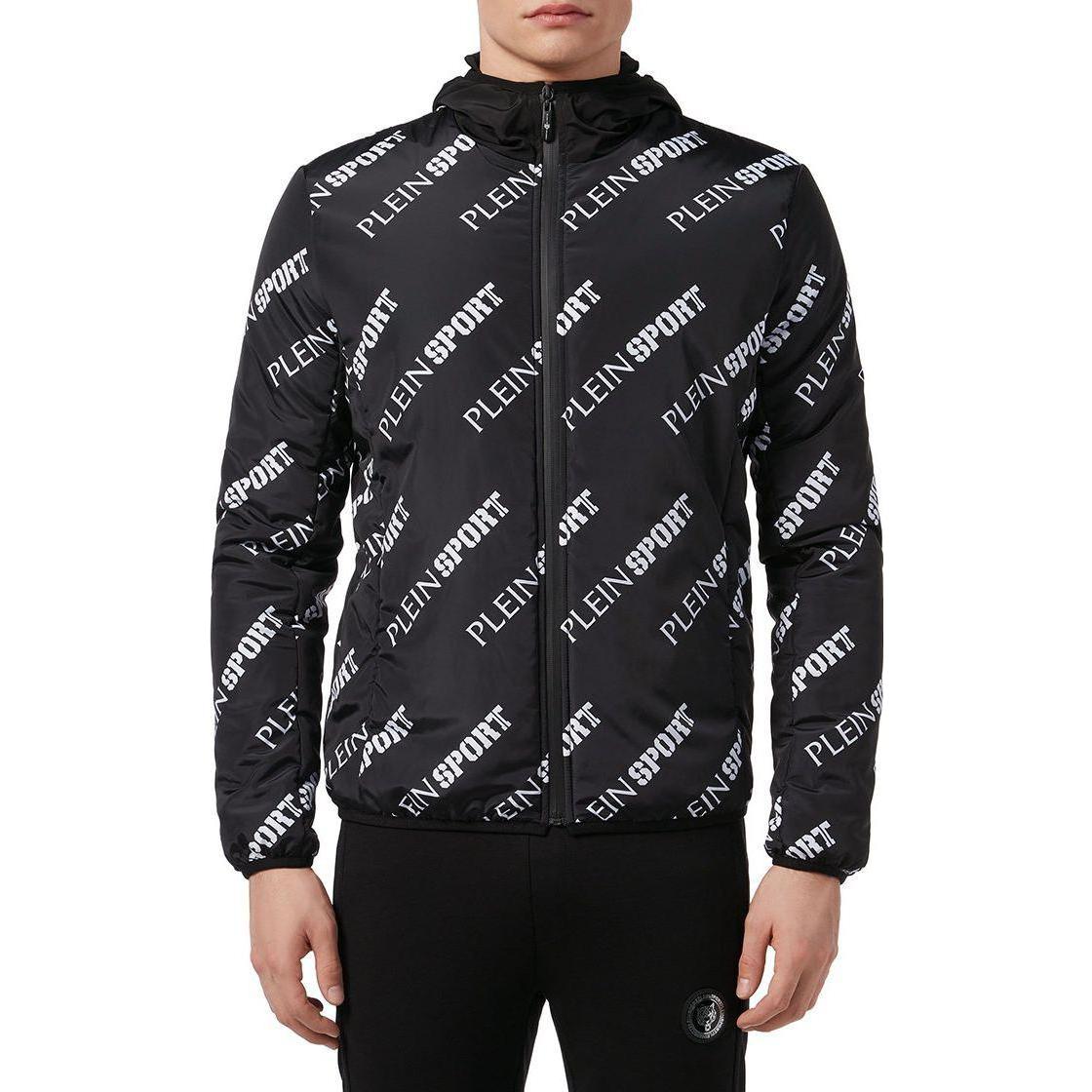 Shop Philipp Plein Hoodie Hitam dengan Print Huruf dan Resleting. F19C-MRB1209-SXV005N-02