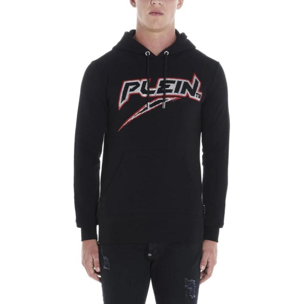 PHILIPP PLEIN  Black Hoodie with Printed Logo and Drawstring. MJB1608-PJO002N-02