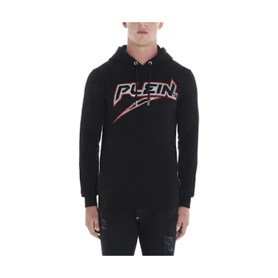 PHILIPP PLEIN Black Hoodie with Printed Logo and Drawstring. MJB1608-PJO002N-02