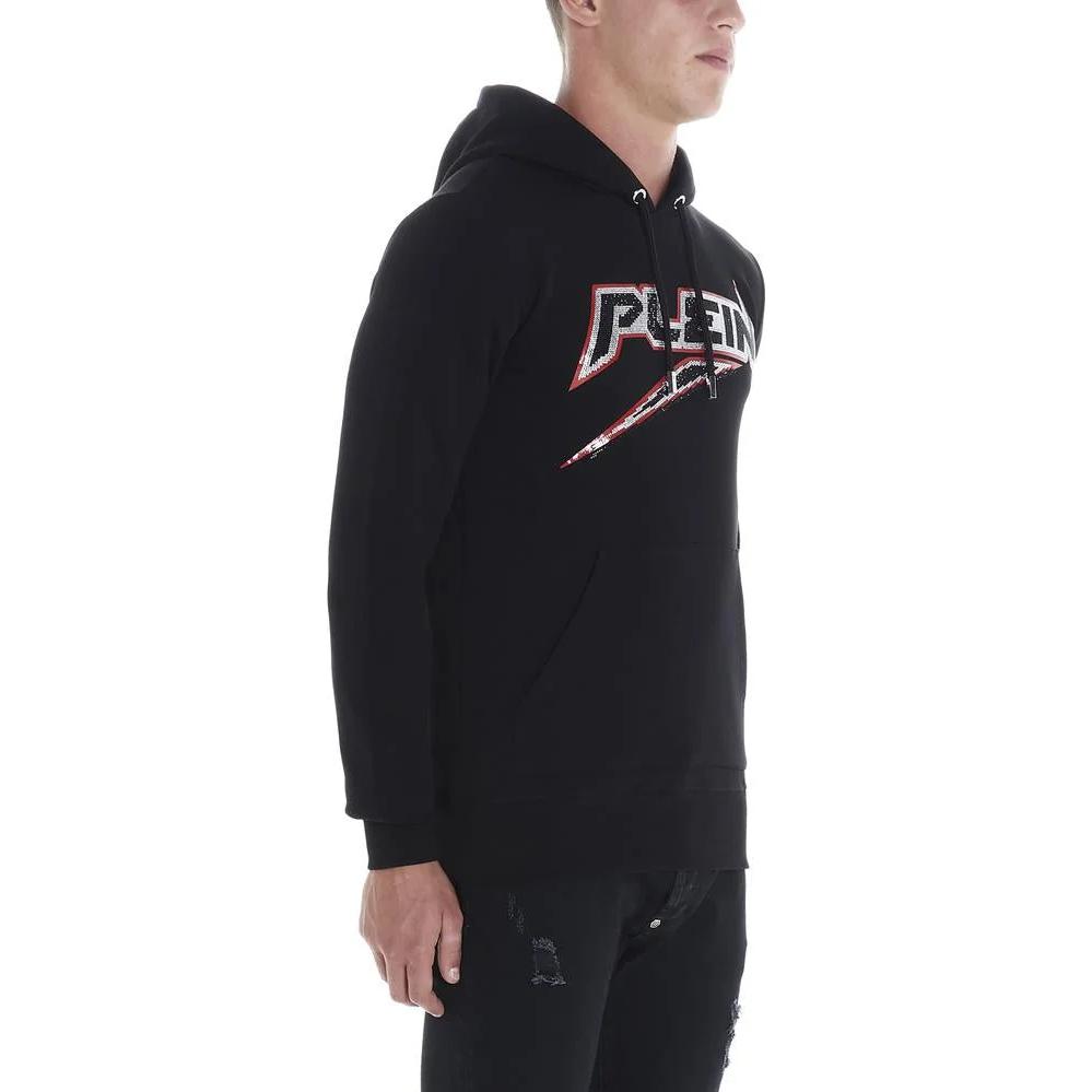 Shop PHILIPP PLEIN 黑色連帽衫印有Logo與抽繩設計 MJB1608-PJO002N-02