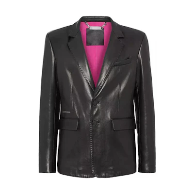 PHILIPP PLEIN Black Leather Single-Breasted Long Sleeve Jacket AABC-MLF0020-PLE010N-02