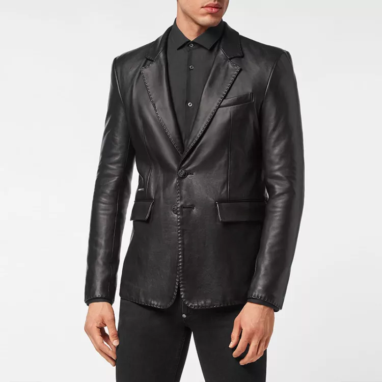 Purchase PHILIPP PLEIN 黑色皮革單排扣長袖外套 AABC-MLF0020-PLE010N-02