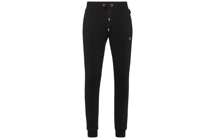 Order PHILIPP PLEIN 黑色標誌抽繩運動針織長褲. AAAC-MJT1869-PJO002N-02