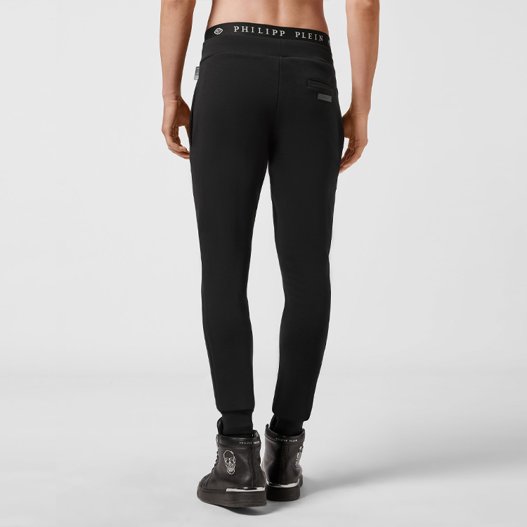 Purchase PHILIPP PLEIN 黑色標誌抽繩運動針織長褲. AAAC-MJT1869-PJO002N-02
