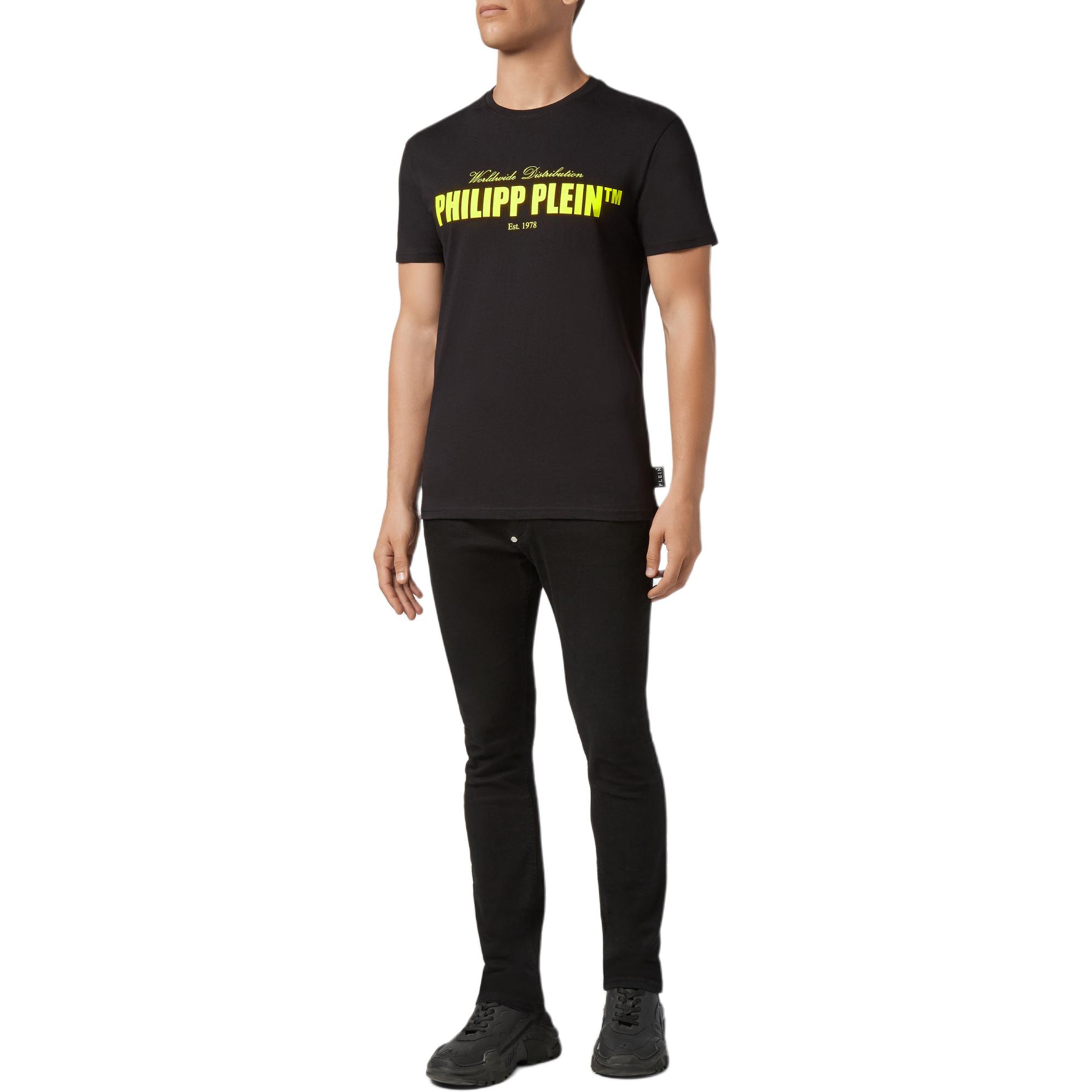 Lookbook PHILIPP PLEIN 黑色標誌印花短袖T恤 MTK4267-PJY002N-0209