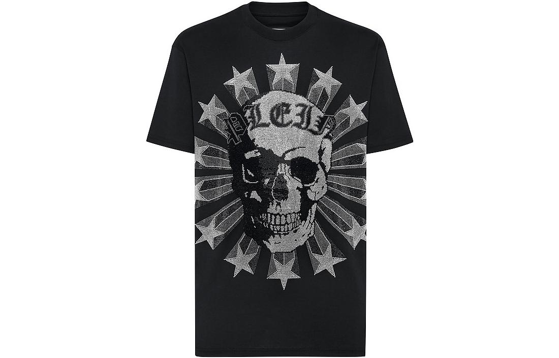 Philipp Plein  Black Rhinestone Skull Graphic Short Sleeve T-Shirt FABC-MTK5638-PJY002N-02