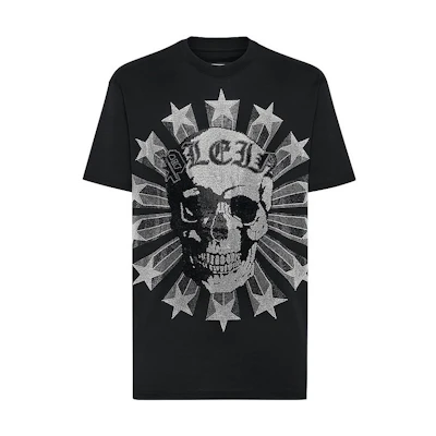 Philipp Plein Black Rhinestone Skull Graphic Short Sleeve T-Shirt FABC-MTK5638-PJY002N-02