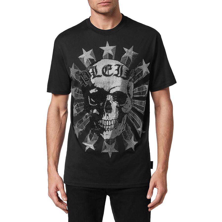 Lookbook Philipp Plein 黑色水晶骷髏短袖T恤 FABC-MTK5638-PJY002N-02