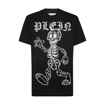 PHILIPP PLEIN Black Skeleton Logo Print Round Neck T-Shirt Short Sleeve PADC-MTK7262-PJY002N-02