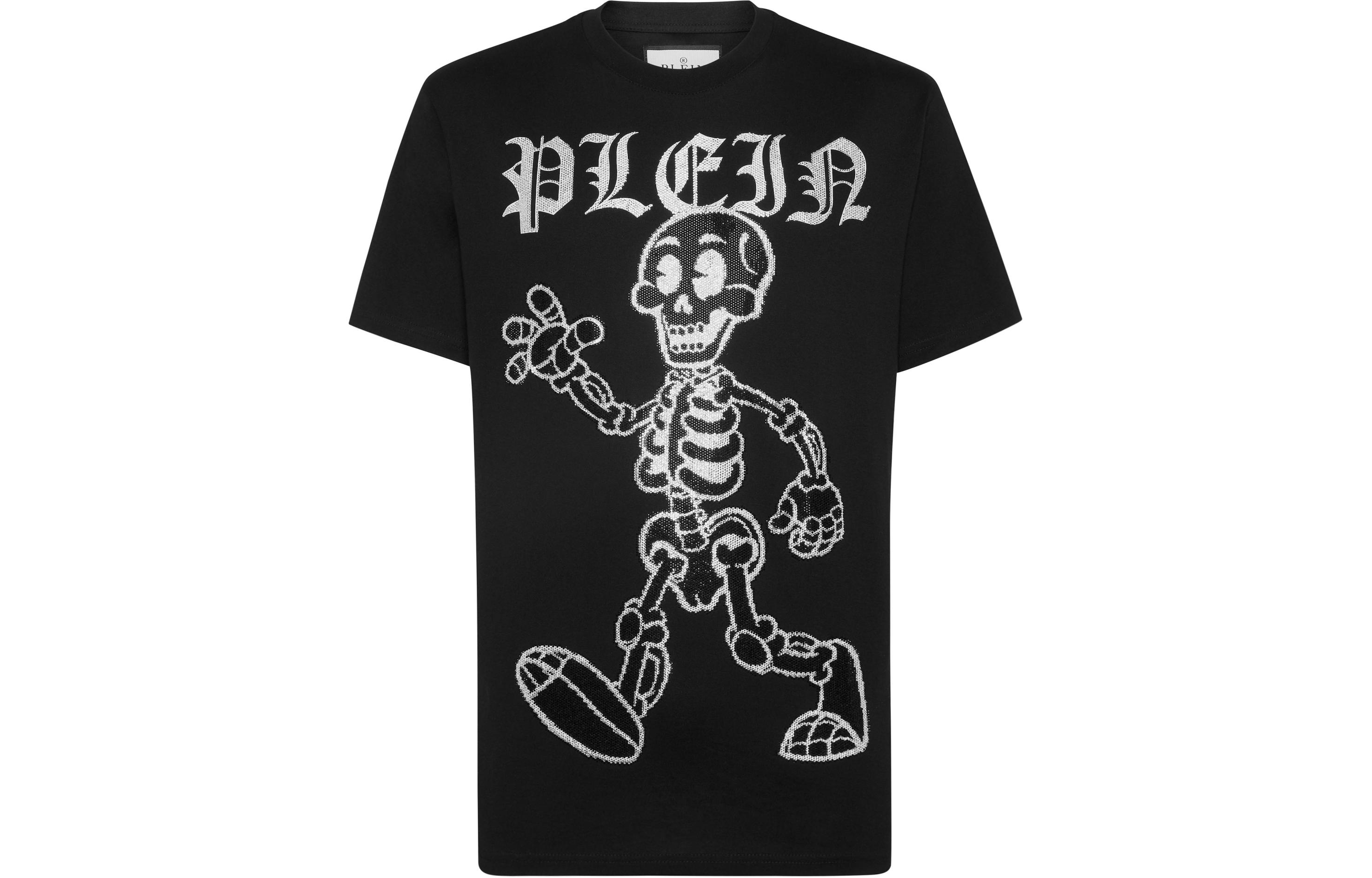 Order PHILIPP PLEIN 黑色骷髏標誌印花短袖圓領T恤 PADC-MTK7262-PJY002N-02